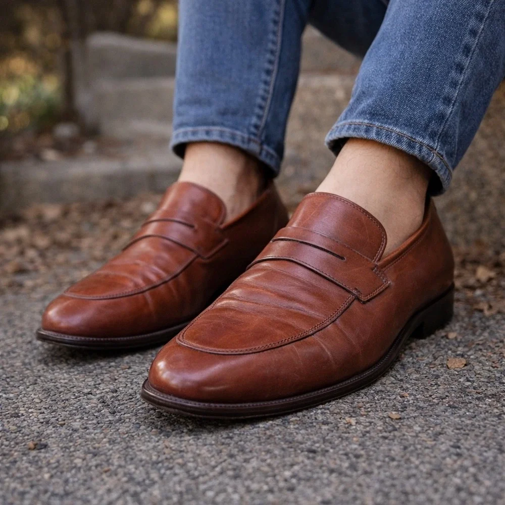 Florsheim Imperial Quality‎ Mens 11 C Brown Leather Apron Toe Loafers 93200 KD